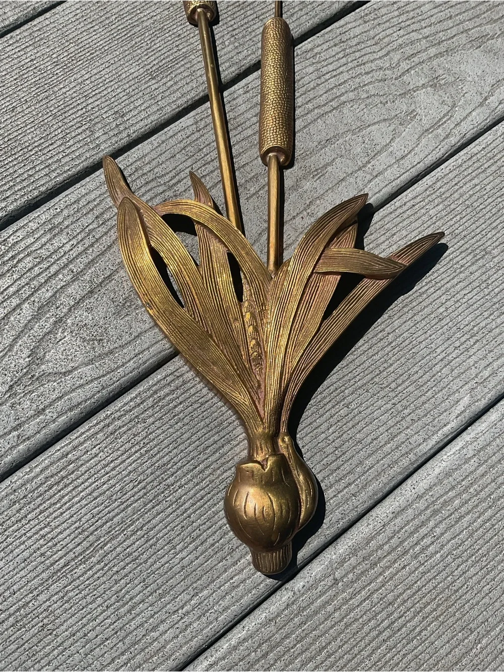 Vintage Solid Brass Cattail Wall Accent 22.5” long